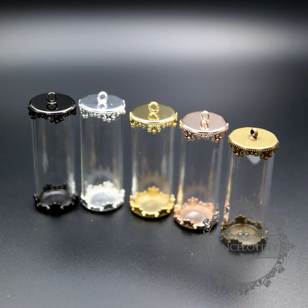 

40x15mm round glass tube dome bronze,silver,black,gold,rose gold bezel tray DIY wish vial pendant charm supplies 1800232
