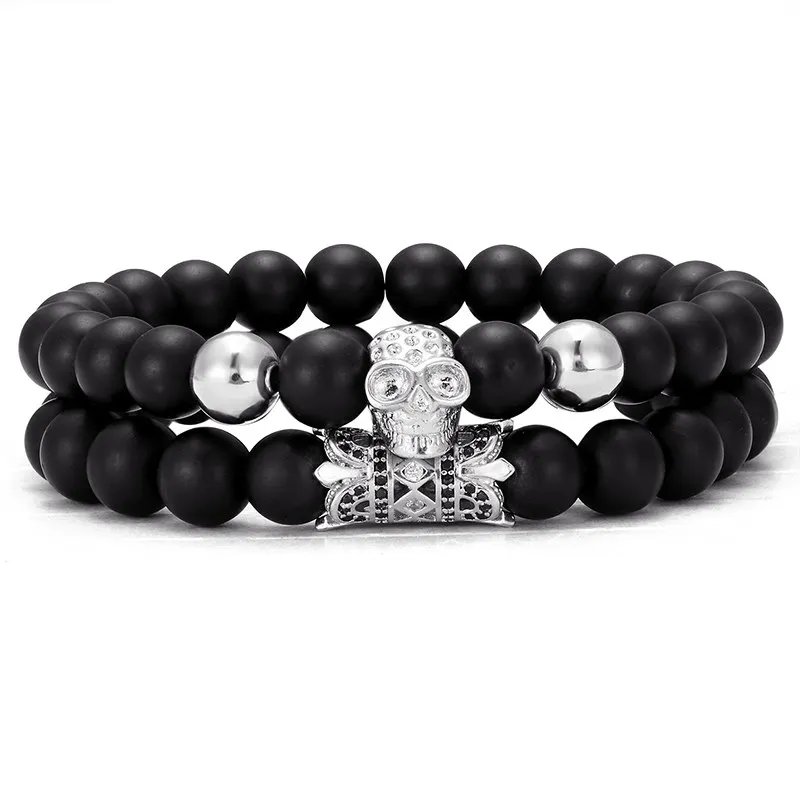 2 шт./Ретро Модный браслет с черепом CZ очаровательные черные матовые мужские