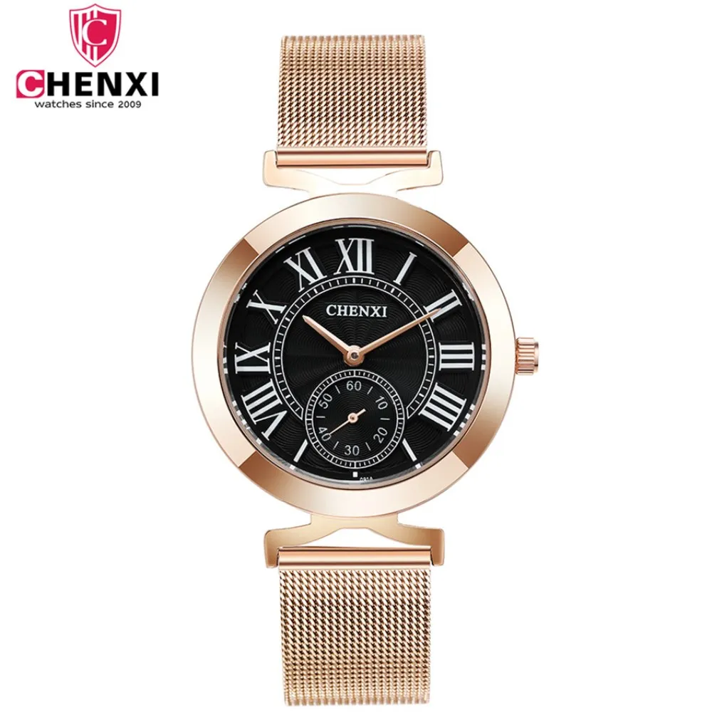 

Classic Rose Gold Black Lady Luxury Watch CHENXI Brand Roman Numeral Waterproof Stainless Steel Women Casual Dress Wristwatch