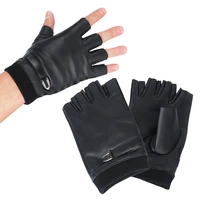 2020 women black pu leather fingerless gloves solid female button warm half finger driving men motor punk gloves thick guantes