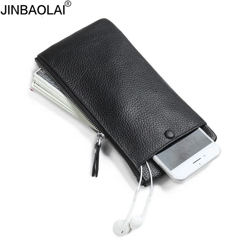 Женские кошельки JINBAOLAI из натуральной кожи с карманом для сотового телефона