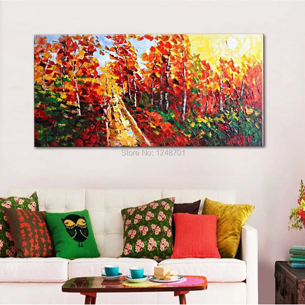 

Hand Painted Forest Landscape Oil Painting On Canvas Thick Texture Impasto Wall Painting Picture Living Room Home Wall Decor Art