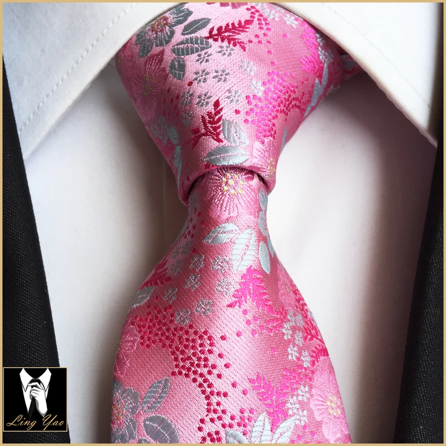 

2017 Fashion Design 8cm Young Tie Chinese Stylish Pink Floral Neckties High Quality Gentlemen Woven Gravata for Men