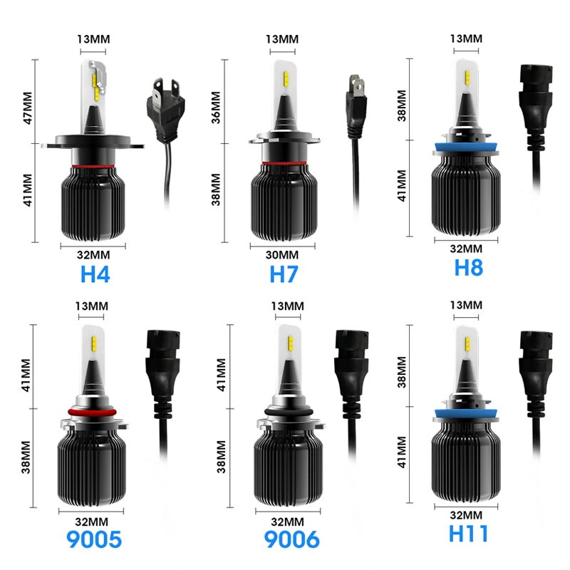 

CARLitek 2Pcs Car Led H4 H7 H11 H8 H9 Auto Headlight HB4 H1 H3 HB3 9005 9006 Bulbs 40W 8000LM 6000K Automotive Light Fog lamp