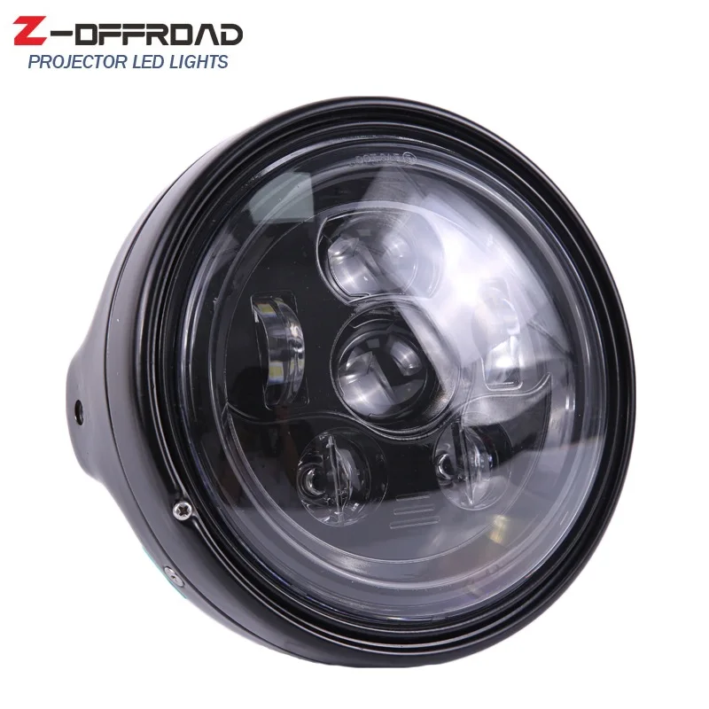 7 дюймовая круглая фара для мотоцикла с черным корпусом Halo H4 black 7in. Кожухи фар