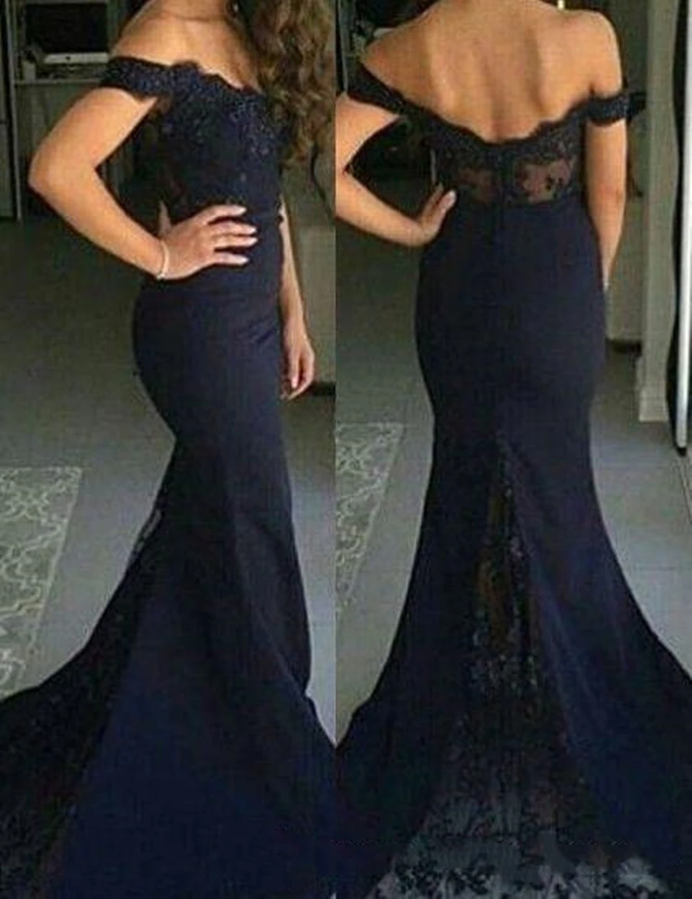 Vestidos de торжественный скромные длинные черное кружевное платье для выпускного