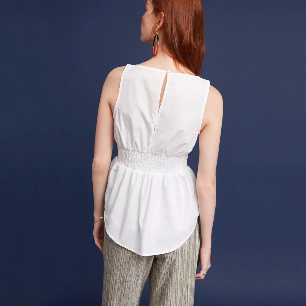 Darcydebie Women White Blouse Fashion Sexy Sleeveless Asymmetrical Hem Womens Tops And Blouses Summer |