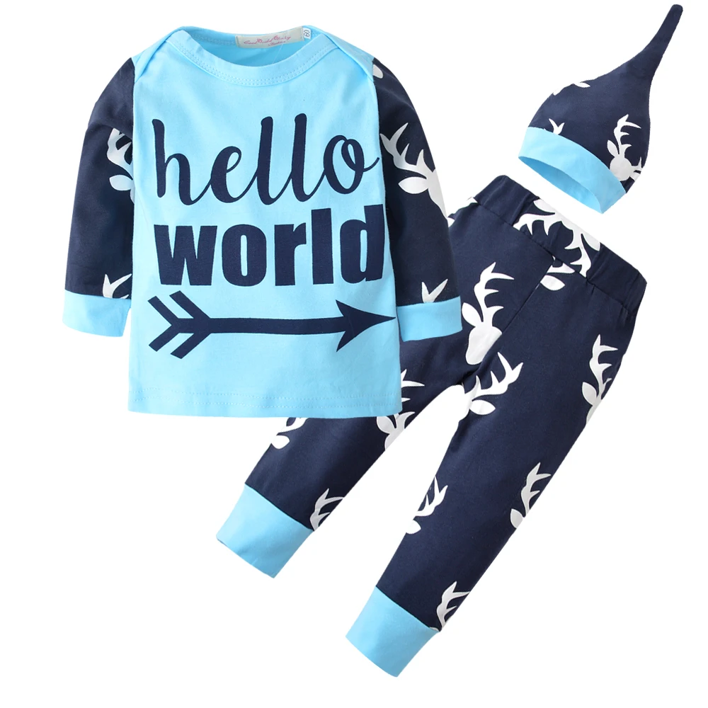 Комплект одежды для новорожденных из 3 предметов топы с принтом Hello world + штаны