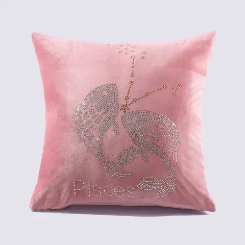 Pisces pink IDouillet Созвездие Стразы, декоративная Бархатная подушка, чехол подушка со знаком зодиака, чехол для дивана, дивана, стула, квадратная 45x45 см - Цвет: Pisces pink