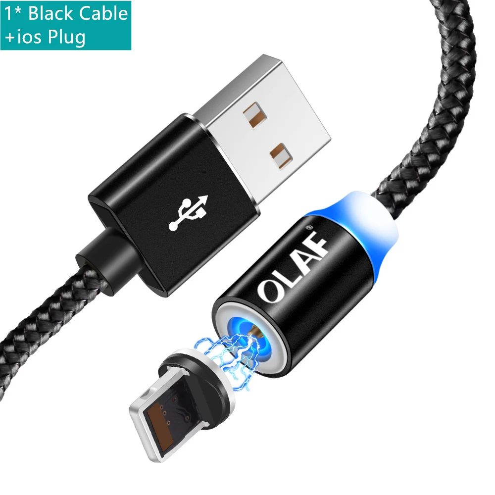Магнитный usb-кабель Олаф для iphone X XS Max, быстрая зарядка, кабель Micro USB type C, Магнитный зарядный провод для samsung, Xiaomi, huawei - Цвет: Black For ios