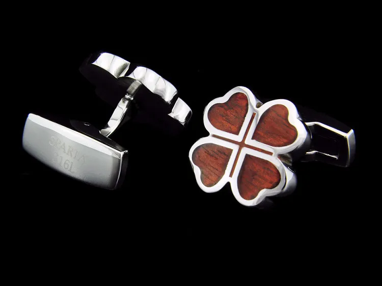 Спартанские запонки из нержавеющей стали + красное дерево четырехлистный клевер