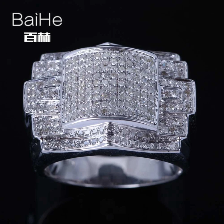BAIHE Стерлинговое Серебро 925 0.8CT Сертифицированный H/SI круглый натуральные бриллианты свадебные мужские классические тонкие модное Драгоценное кольцо