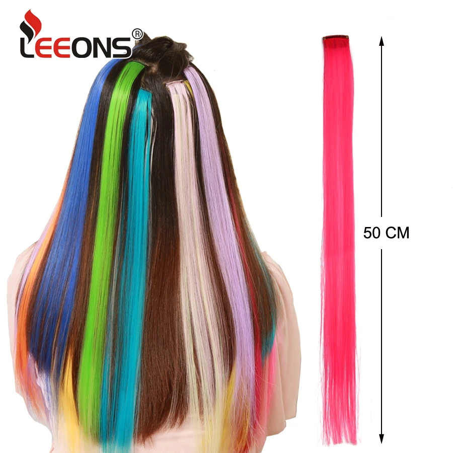 Synthetic 50Cm Rainbow Colors One Clip In Hair Extensions Straight Long Synthetic For Women Hair Piece Blue Pink Purple Red 12G