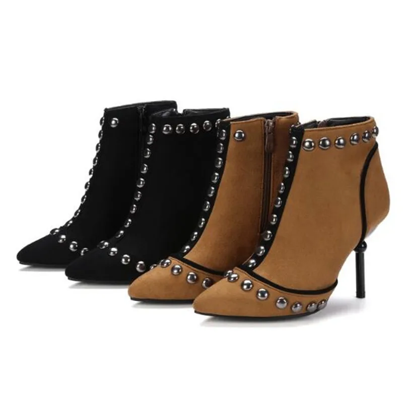 Autumn and winter New style fashion black sexy rivet Cusp High-heeled Short boots Comfortable Cashmere Keep warm Women Boots