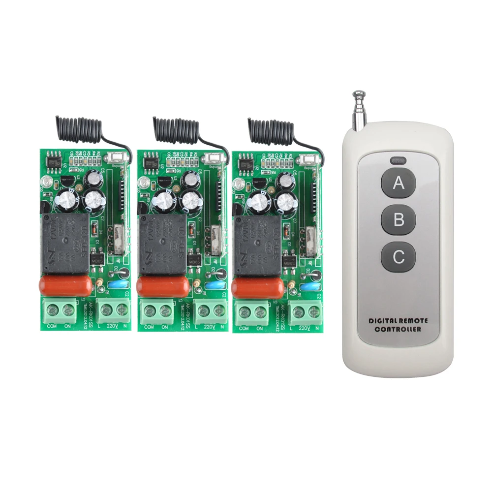 AC 220 V 1CH Wireless Remote Control Switch System 3PCS Receiver + 3 Buttons Transmitter 315mhz/433.92mhz | Обустройство дома