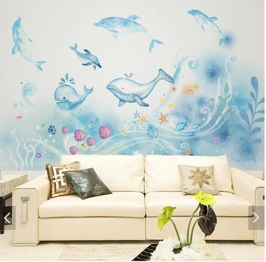 

3D Whale Sea World Wallpaper Wall Mural Decals for Kids Boys Bedroom Home Wall Decor Custom Carton Wall Papers Roll Custom Size