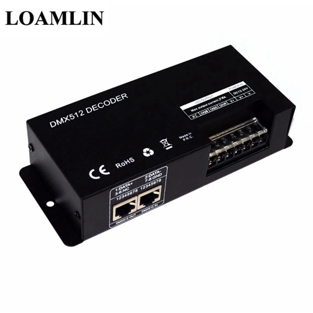 Светодиодный RGB контроллер декодера DMX512 3 канала 8A для 5050 3528 светодиодный