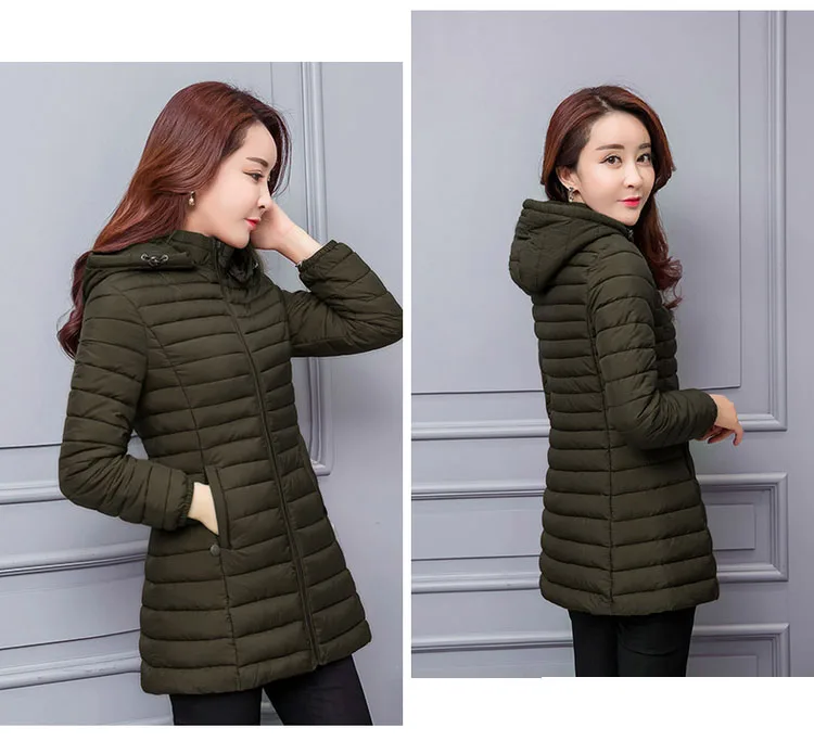 Зимняя женская хлопковая куртка 2020 Новая мода средней длины с капюшоном