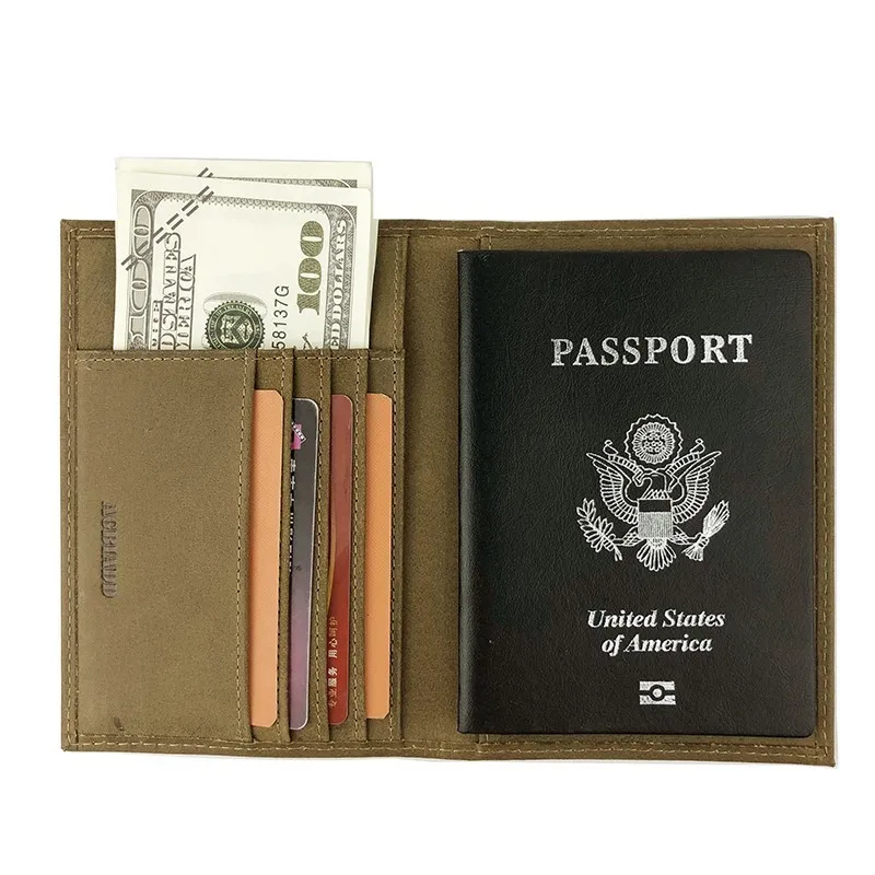 

Russian and American Genuine Leather Passport Covers Men Crazy Horse Leather Card Wallet Card ID Holders Dark Brown