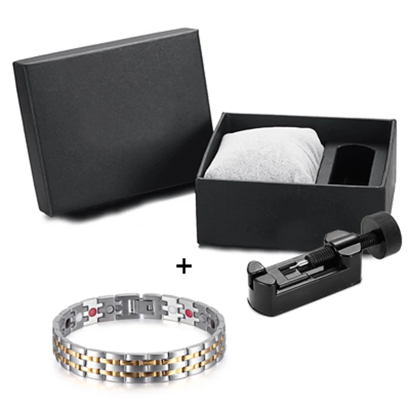 

WelMag New Healing Magnetic Bracelets Bangles for Men 4 in 1 Health Elements Stainless Steel Gold Bio Energy Jewelry