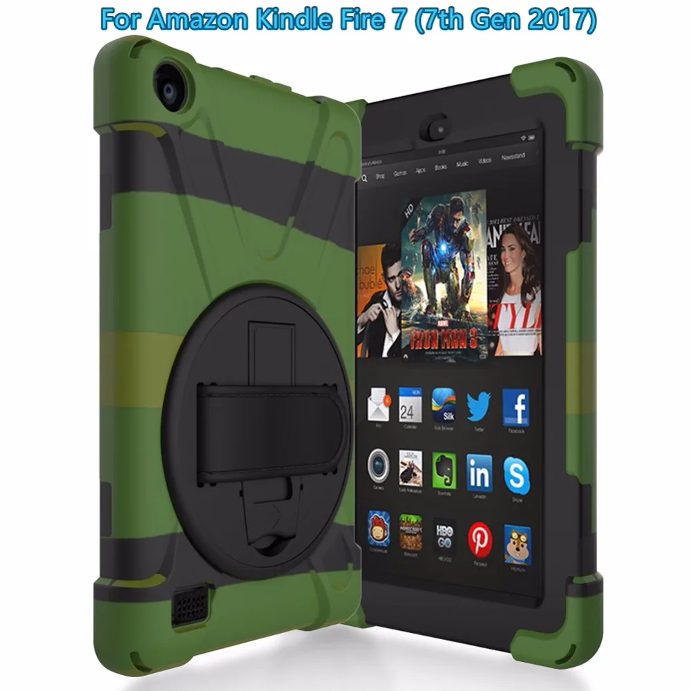 Для Amazon Kindle Fire 7 (7th Gen 2017) 3-слойный прочный ПК + Силиконовый чехол с поворотной