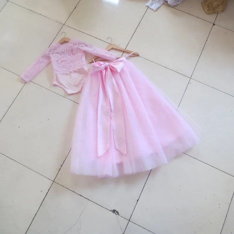 С длинным Рукавом Девушки Цветка Тюль Платья 2 из двух Частей платье де noiva Pageant