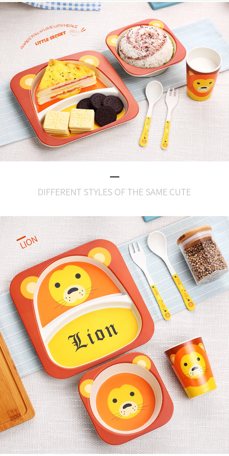 WORTHBUY Cute Cartoon Kids Dinnerware Set Eco-Friendly Bamboo Fiber Dinner Set Children Cutlery For School Picnic Tableware