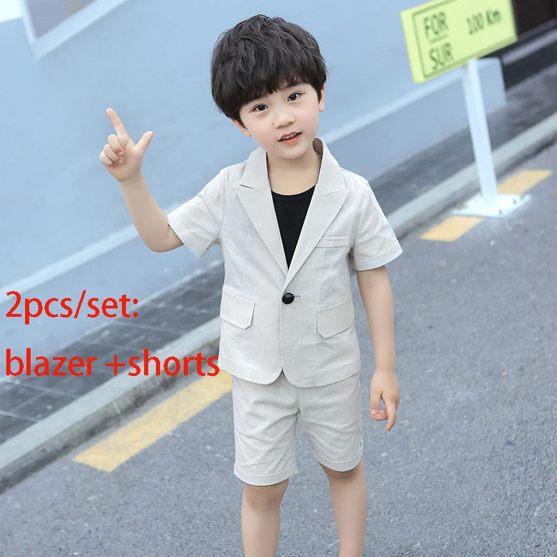 gray 2pcs Летний детский костюм с короткими рукавами; костюм для мальчиков для выступлений, дня рождения; детский Блейзер; шорты; брюки; одежда - Цвет: gray 2pcs