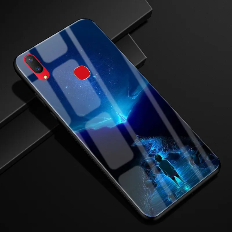 Чехол для Vivo Y91, Y95, закаленное стекло, чехол с рисунком, черный, TPU, бампер, чехол для Vivo Y95, Vivo Y91, чехол для телефона, стекло, Y 91