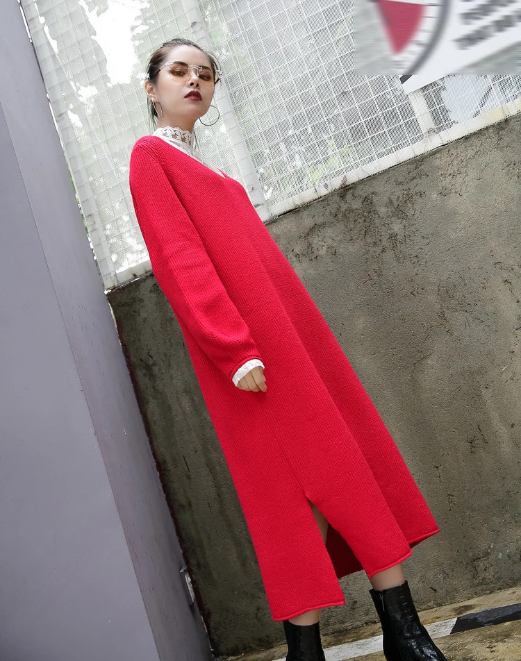 Depictdream Новинка 2017 на осень-зиму V-вырез горловины Длинные рукава сплошной цвет