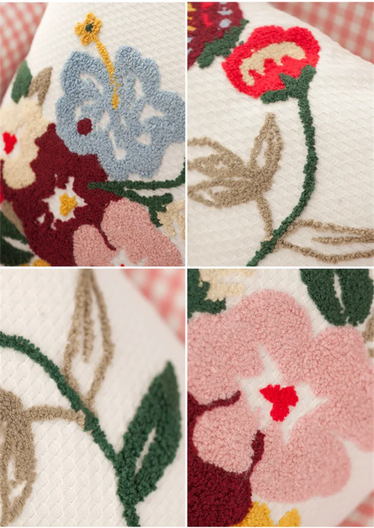 Handmade Emroidered Colorful Flowers Sofa Back Cushion Cover Beautiful Cotton Linen for Home/Car Decor | Дом и сад