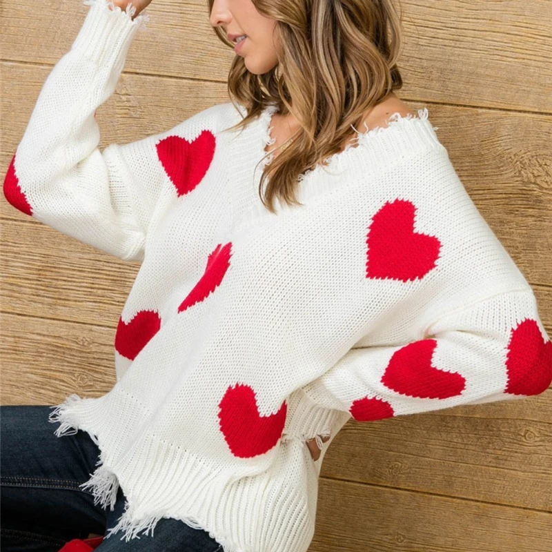 Свитер женский свободный с треугольным вырезом вязаные изделия кисточками 2019 |