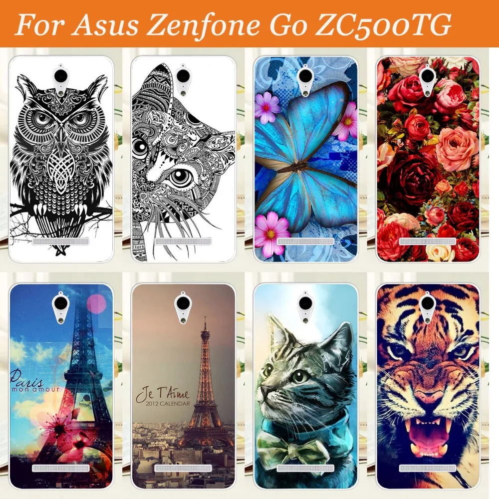 Новый чехол с рисунком для Asus Zenfone GO ZC500TG 5 дюймов цветной тигр филин Роза Жесткий