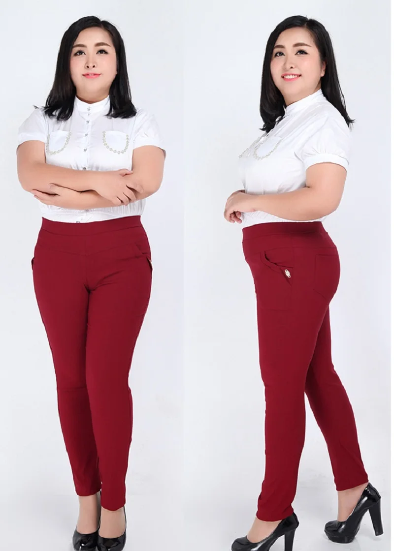 Женские однотонные брюки с высокой талией узкие большого размера 2XL-6XL модные