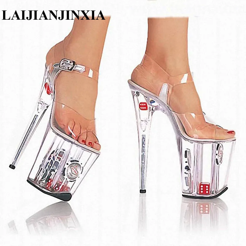 LAIJIANJINXIA Sexy Pole Dancing Shoes 20 CM High Heels Shoes Transparent Platform Thin Heels Sandals Model Dance Shoes E-006