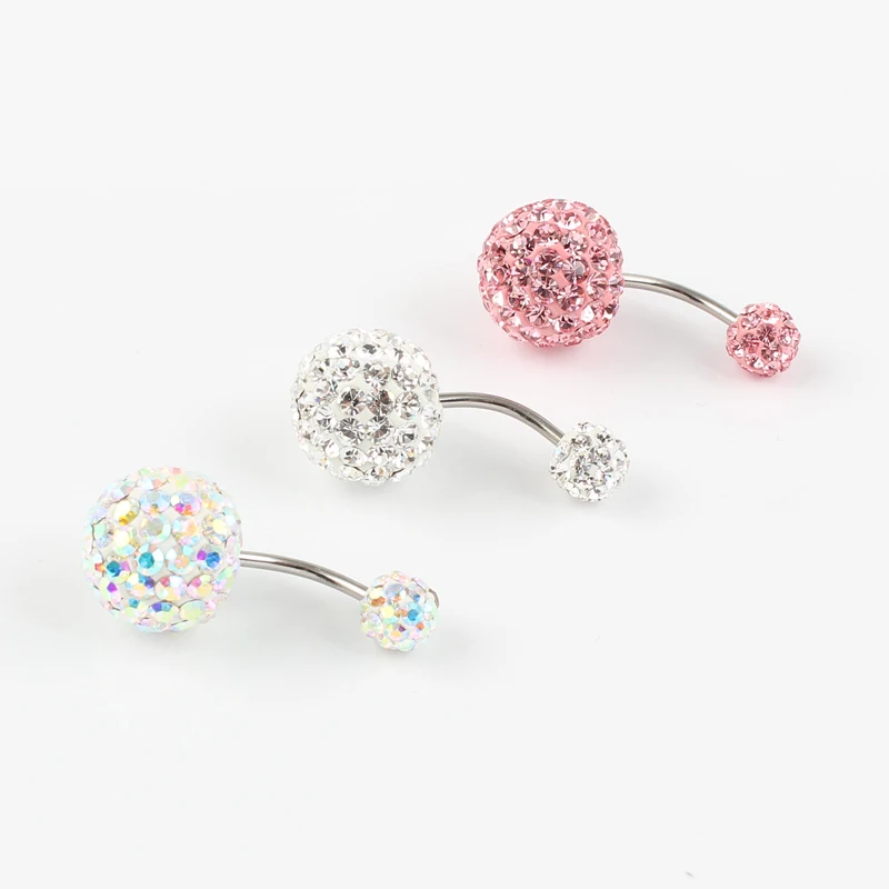 Belly button ring 6/12 mm ball 16G not allergic stainless steel piercing aurora white pink top quality navel bar body jewelry
