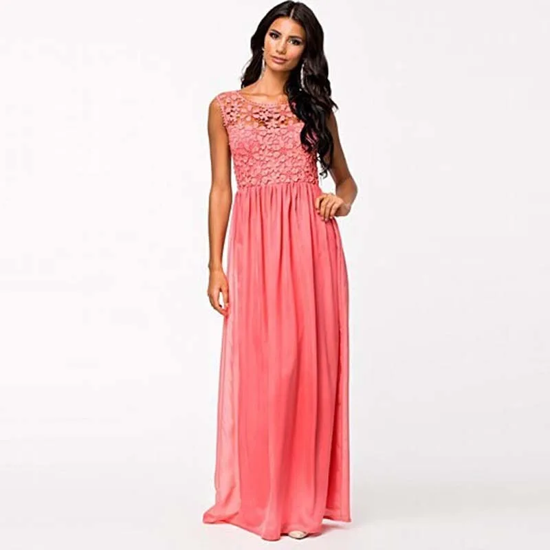 LERFEY женские летние платья без рукавов Формальное длинное кружевное шифоновое