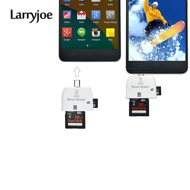 Larryjoe 2 в 1 Micro USB V8 OTG Смарт кардридер адаптер для SD TF карты S2 S3 S4 телефонов Android|card