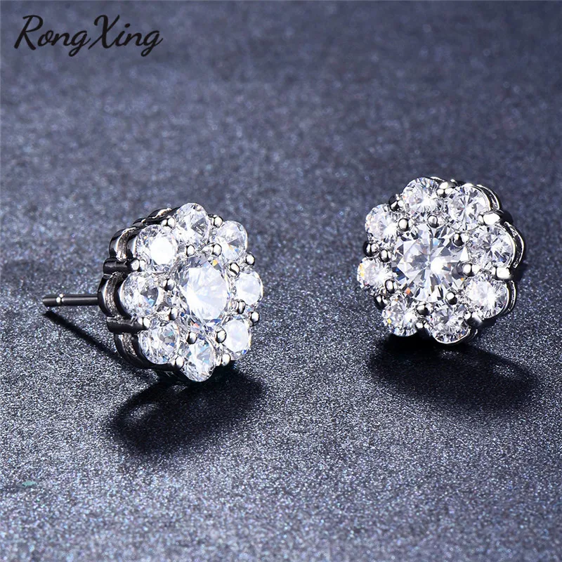 Женские серьги-гвоздики с цирконом цвета розового золота | Украшения и