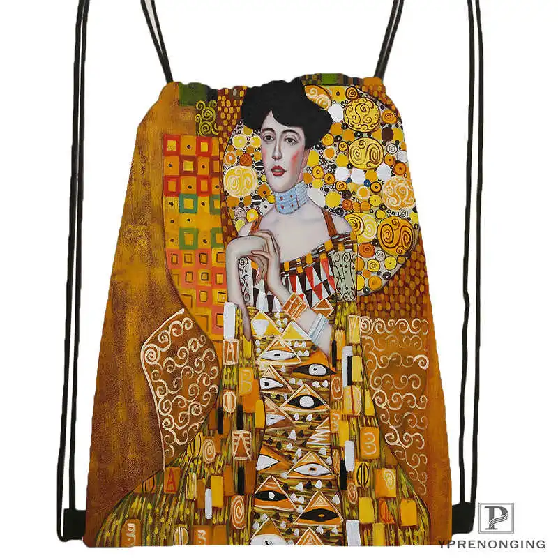 Drawstring Backpack На заказ дерево Густава жизни Климт шнурок рюкзак сумка милый рюкзак дети ранец(черная спинка) 31x40 см#180531-02-56 - Цвет: Drawstring Backpack