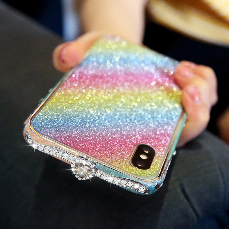 Чехол для iPhone X XR XS Max роскошный блестящий бампер с бриллиантами 8 7 6 Plus чехол