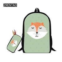 zrentao pupils mochilas cartoon fox pattern school backpack with pencil case casual daily 2pcsset backpack for primary students