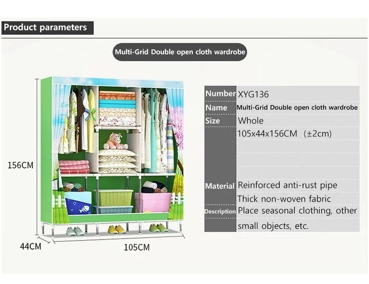 

3D painting Nonwoven fabric wardrobes Steel frame reinforcement Standing Storage Organizer closet cabinet home bedroom furniture