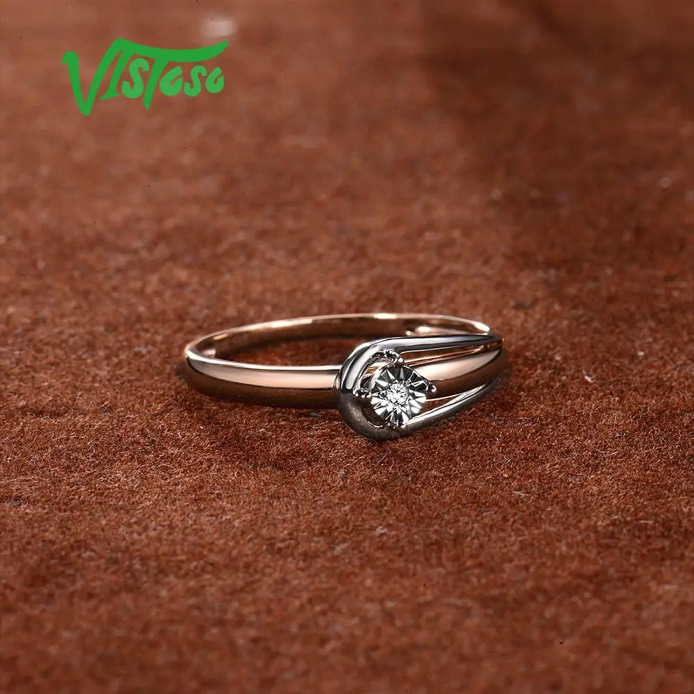 Женское двухцветное кольцо с бриллиантами VISTOSO Pure 14K 585 набор из золота сияющей