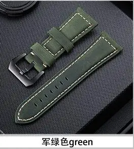 green Винтажные часы из натуральной кожи Crazy Horse, ремешок, серебристый, черный, застежка, 20 мм, 22 мм, 24 мм, 26 мм, ремешок для часов, подарок - Цвет ремешка: green
