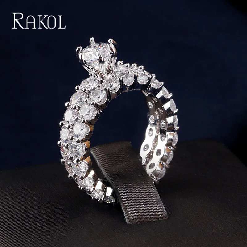 Классические двухслойные кольца RAKOL Круглый фианит белого цвета модные женские