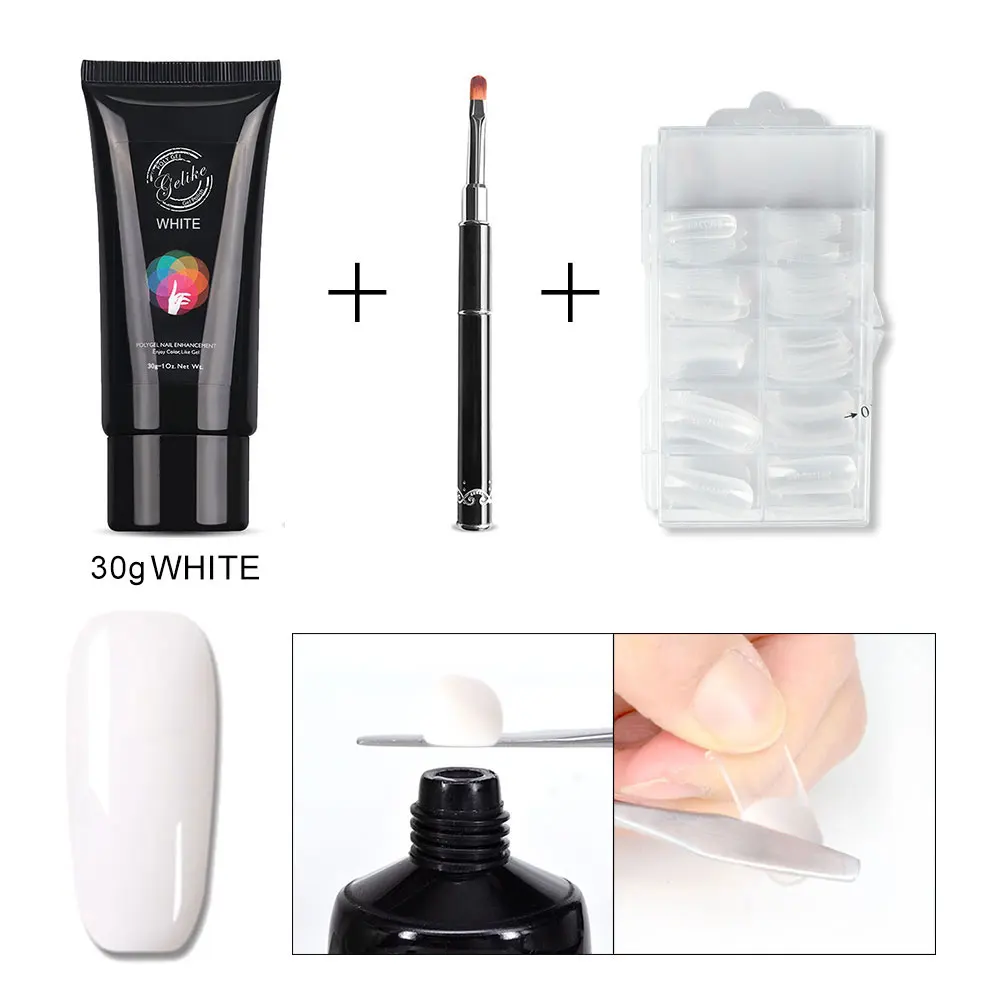 30g white set Полигелевый полигель-лак для наращивания ногтей, Натуральный прозрачный 30 г, полигель для наращивания пальцев, кристаллический полигелевый гель для ногтей, УФ светодиодный - Цвет: 30g white set