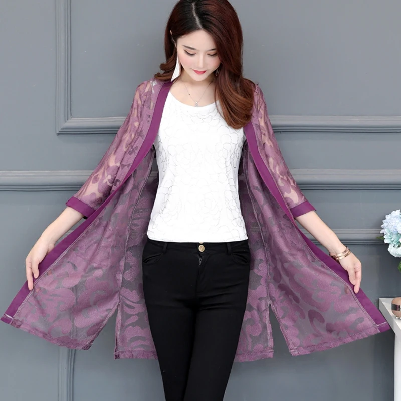 MLXSLKY летнее тонкое пальто Женский Длинный солнцезащитный кардиган большой