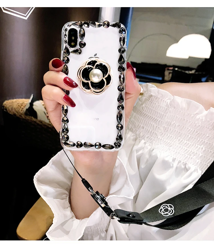 Роскошный чехол с блестящими цветами подушками безопасности стразами блестками