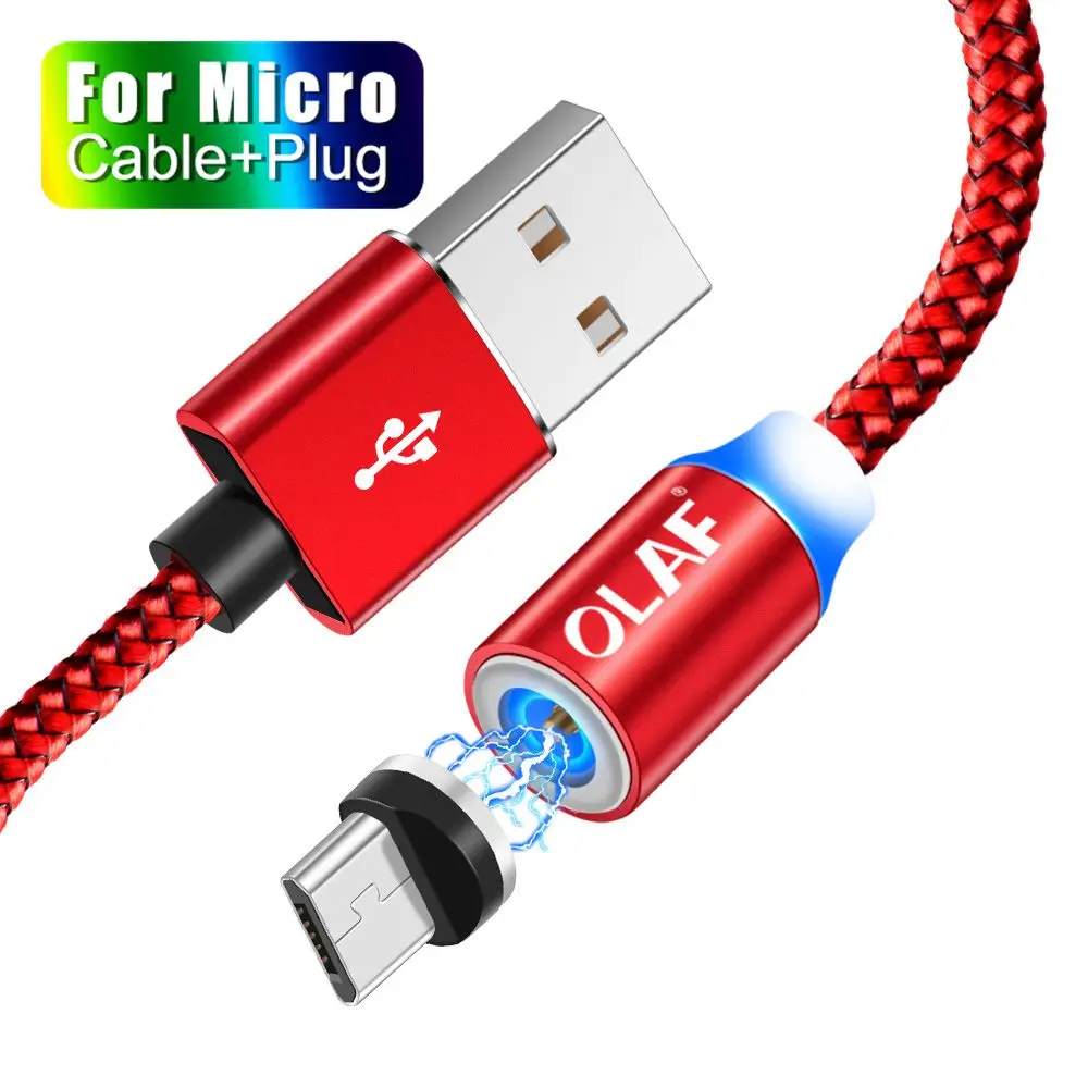 OLAF 2 м светодиодный магнитный USB кабель для iPhone Xs Max 8 7 6 usb type C кабель и оплетка Micro USB кабель для samsung Xiaomi huawei USB C - Цвет: Micro Cable Red